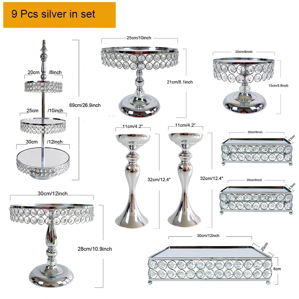 MYPOAYHODO Crystal Beaded Mirror Metal Cake Stand Set