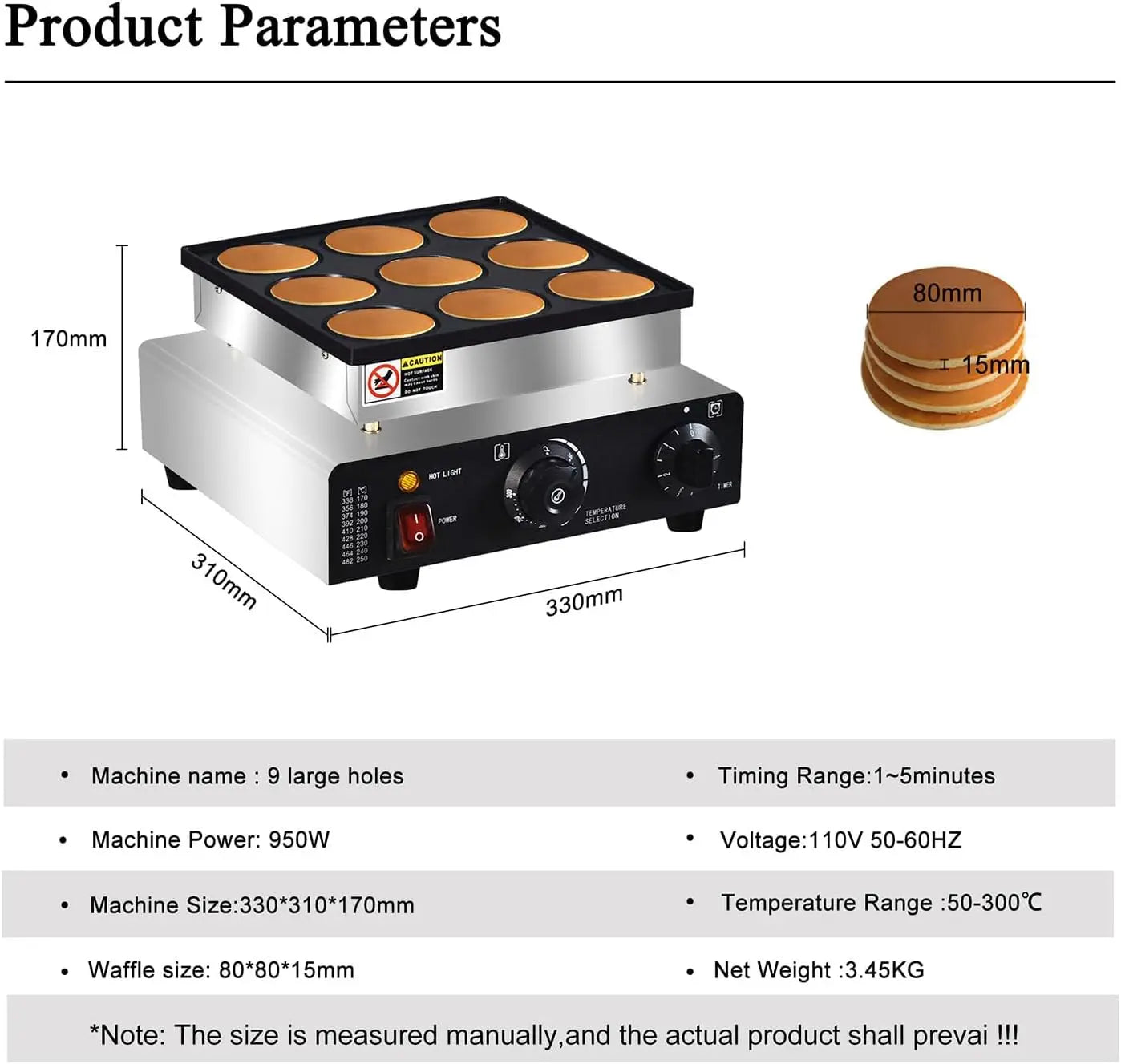 Mini Pancakes Maker Machine, Dutch Mini Pancake Griddle, 9 Holes 76mm Diameter Dorayaki Baker Machine， Electric Poffertjes Pan,