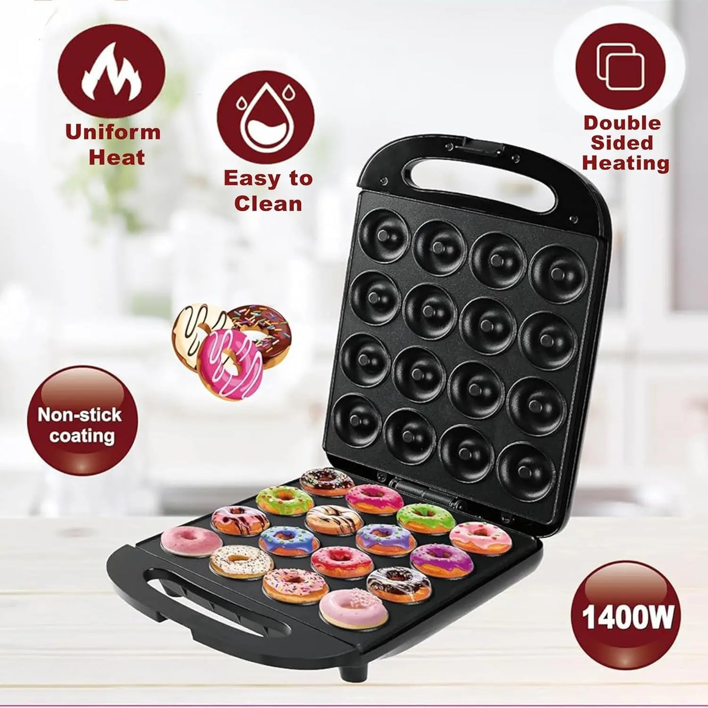 Iosn Mini Donut Maker 1400W Nonstick Pancake Cake Machine