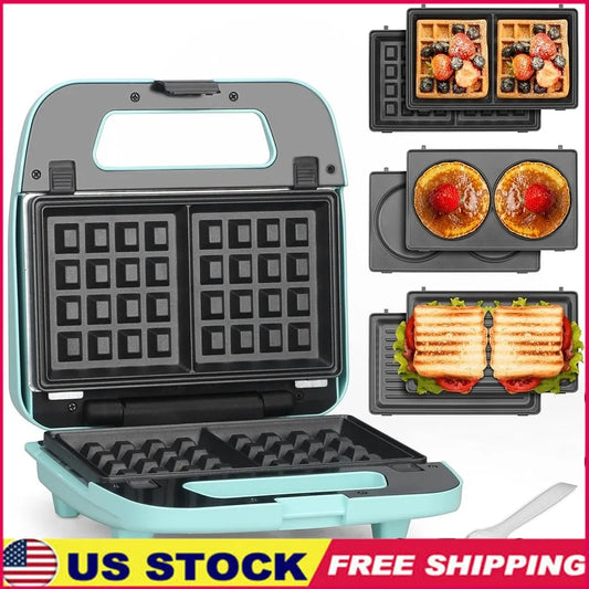 XMSJ 3 In 1 Mini Waffle Maker With Removable Plates