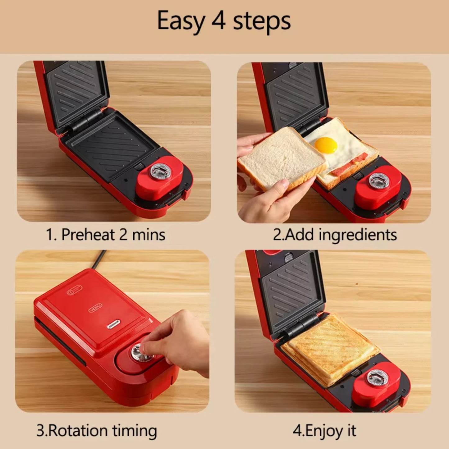 220V  Sandwich Maker Timed Multifunction Waffle Maker Cake Toaster Baking takoyaki Pancake Sandwichera Breakfast Machine
