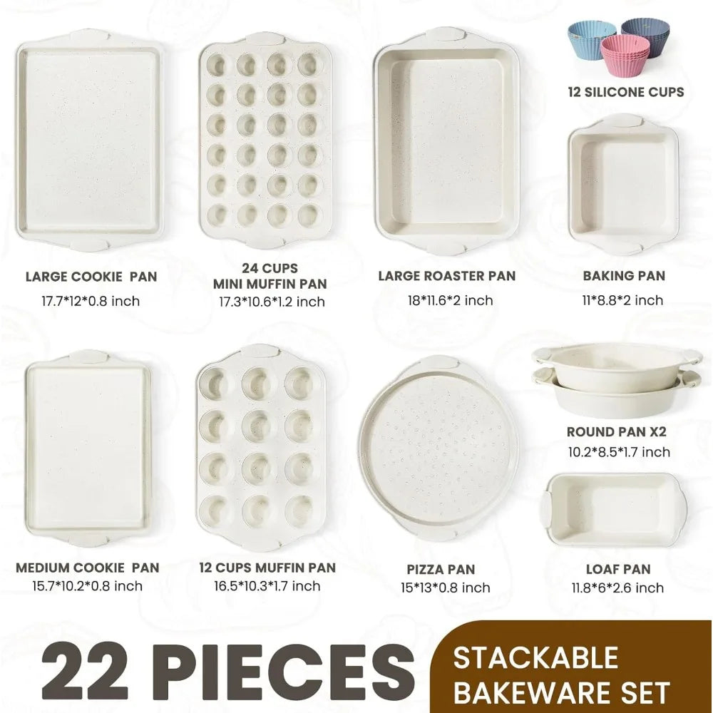 Color 22 Nonstick Baking Pan Set With Silicone Handles
