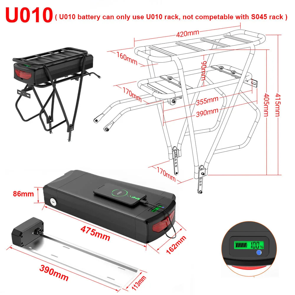 UnitPackPower Rear Rack Ebike Battery 48V 52V 27Ah