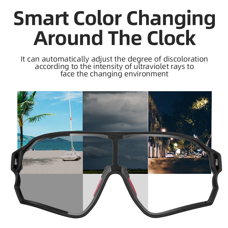 ROCKBROS Photochromic Bicycle Glasses UV400 Goggle Large Frame Men Women Sports Bike Eyewear Sungless Adjustable Cycling Glasses