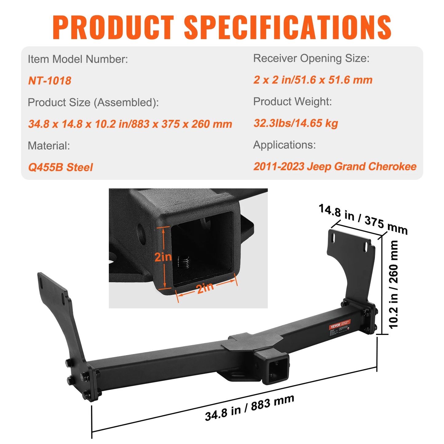 SucceBuy Class 3 Trailer Hitch Steel Tube Frame Tow Hook