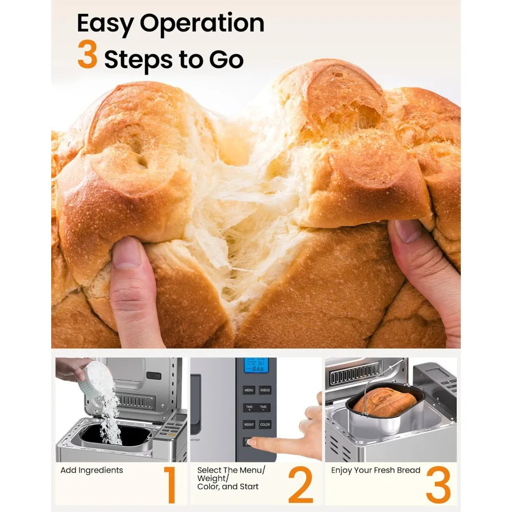 25 In 1 Silver Bread Maker With Dual Dispenser Gluten Free