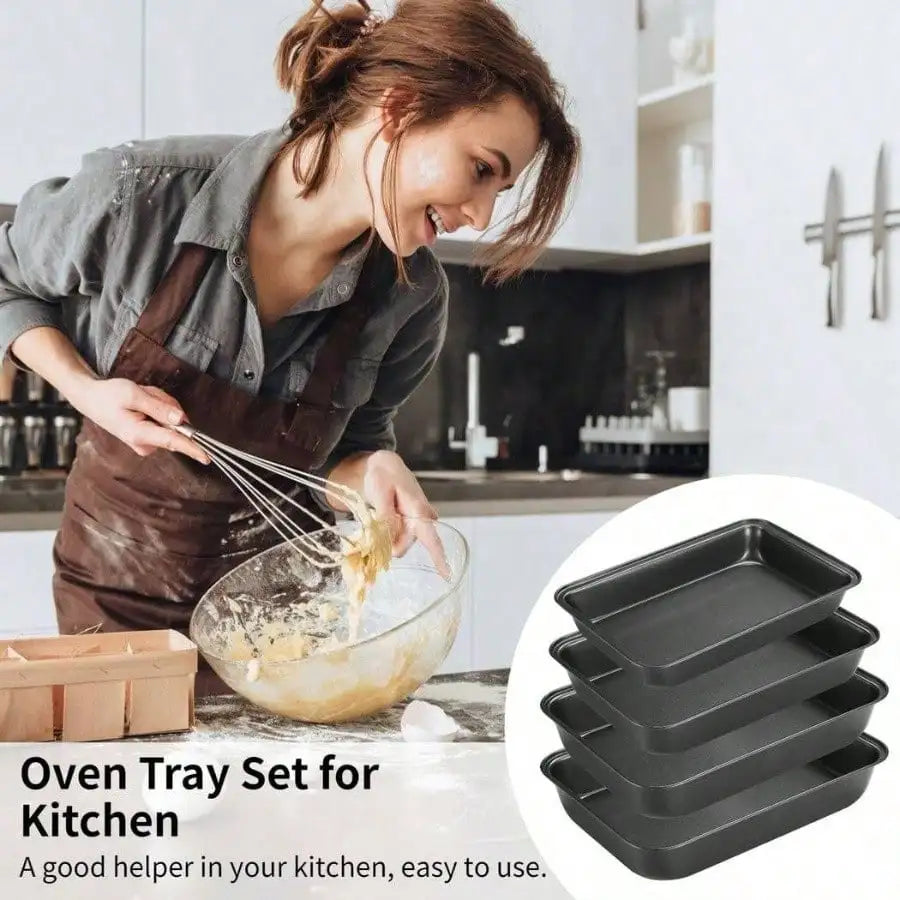 4PCS Non - stick Oven Tray Carbon Steel Baking Trays Deep Roasting Tins Rectangle Cookie Sheets Cooking Baking Pans