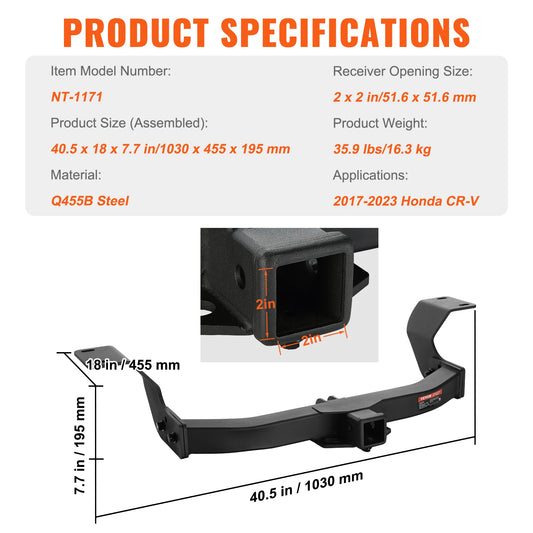 SucceBuy Class 3 Trailer Hitch Steel Tube Frame Tow Hook