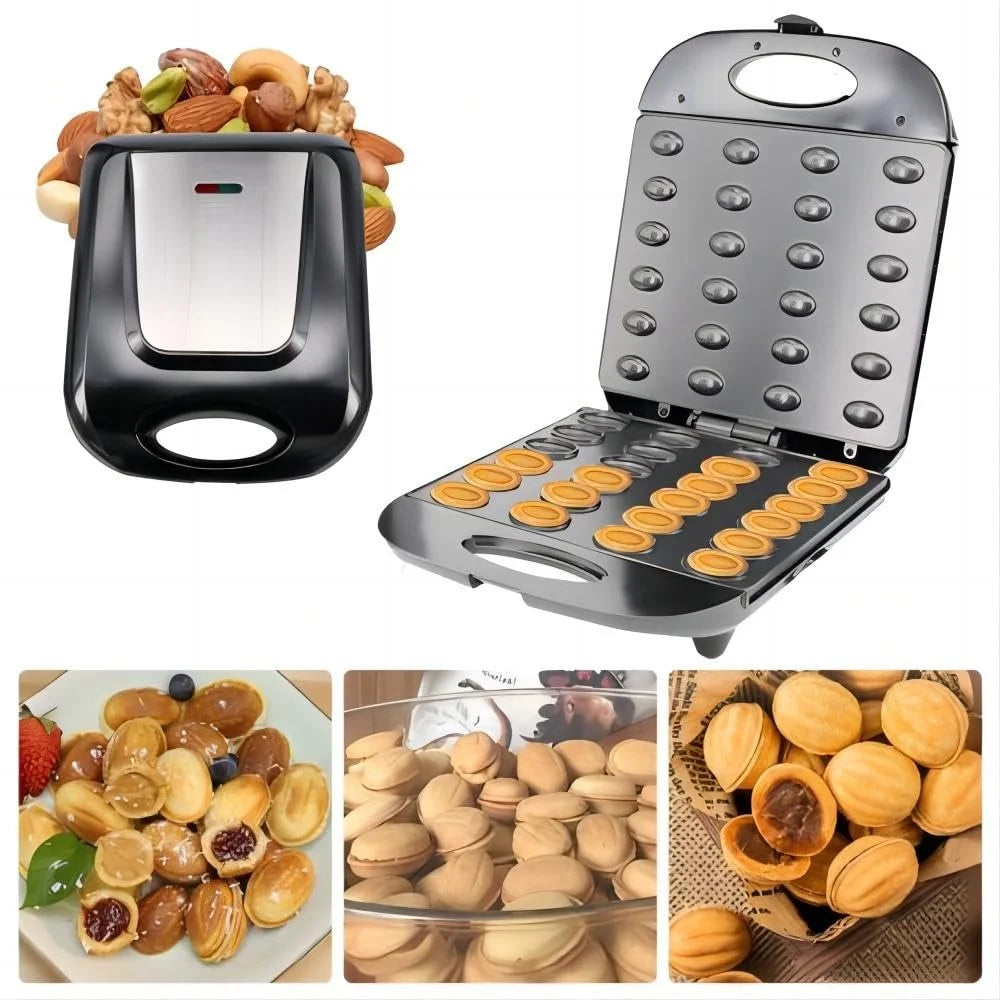 1400W Walnut Cookie Maker 24 Holes Non-Stick Waffle Bread Machine Easy to Use Baking Equipment