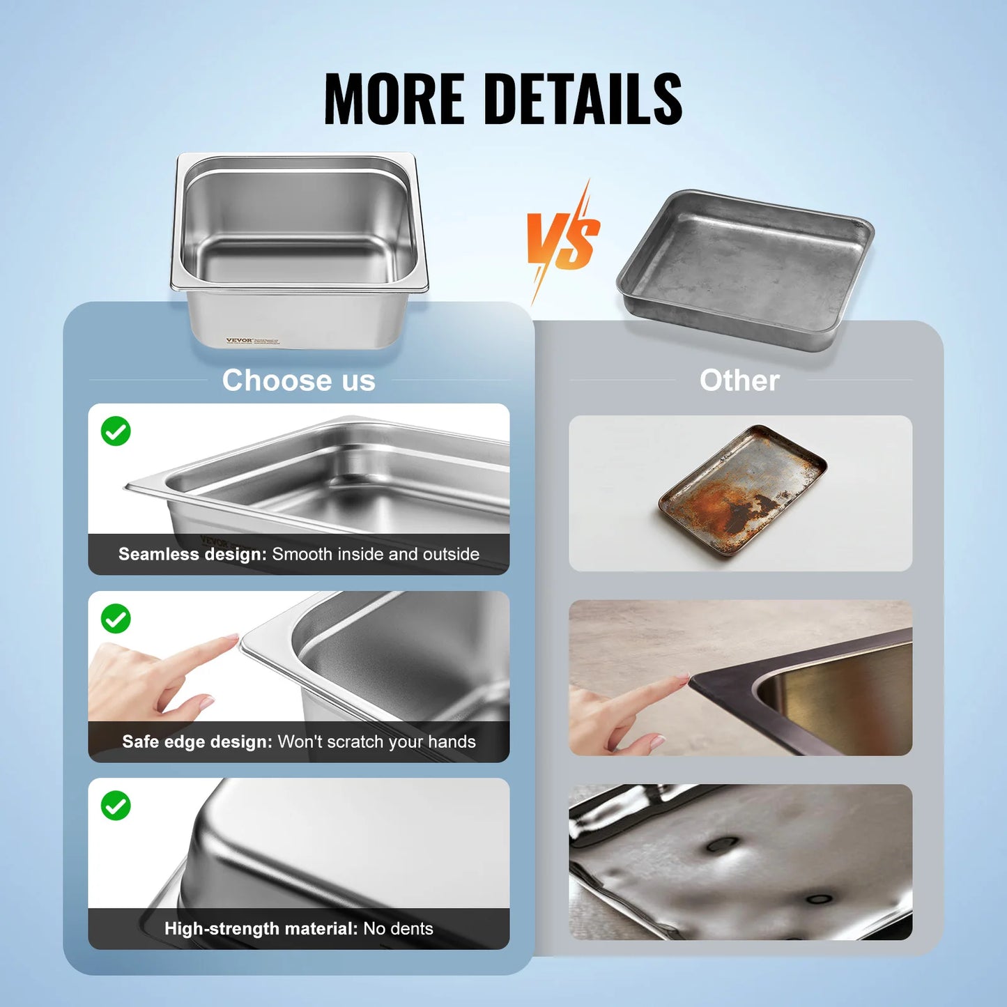 SucceBuy 4" 6" Deep Steam Table Pan 1/2 Size Hotel Pans for chafing 201 Stainless Steel Food Container for Party BBQ Baking