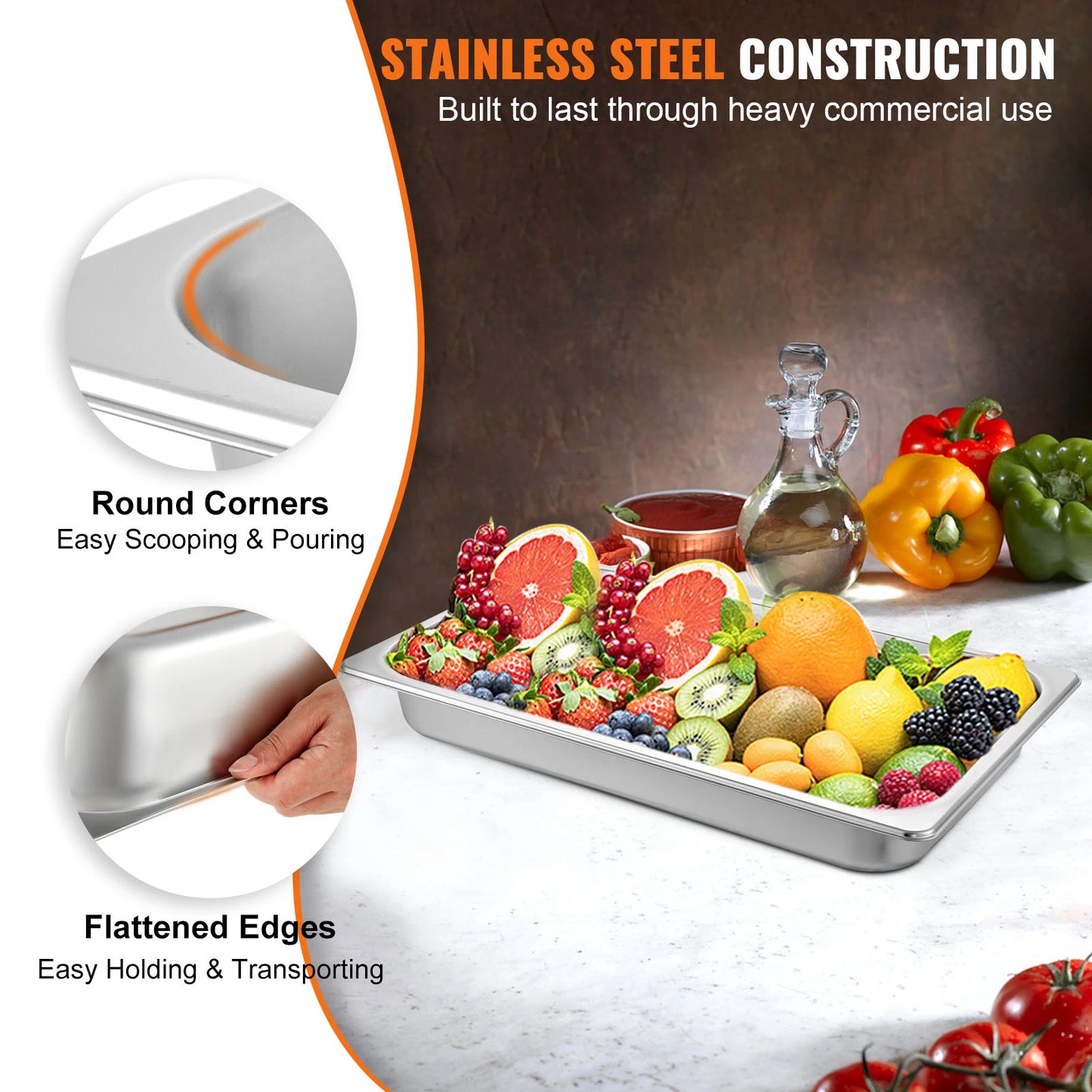 SucceBuy 8.5L-20.5L Buffet Chafing Dishes Gastronorm Pans Steam Table Pans Stainless Steel Food Container for Party BBQ Baking