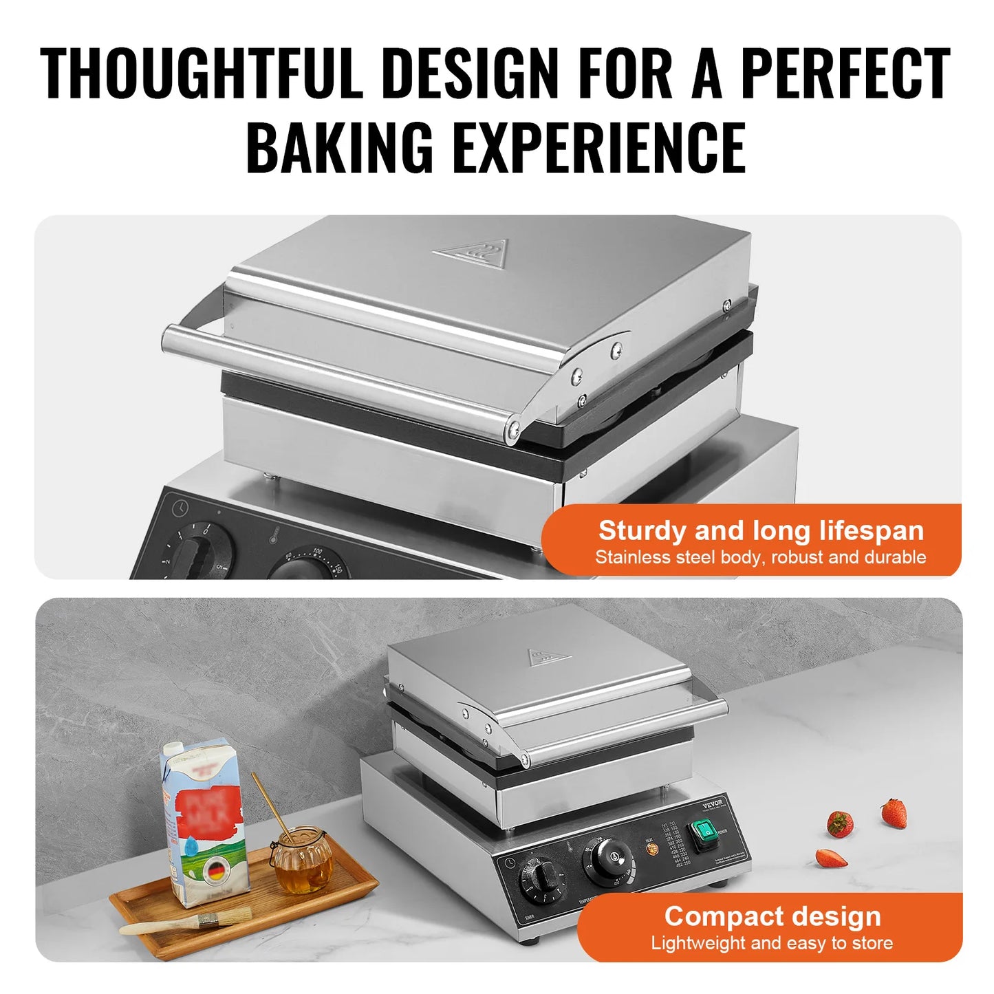 VEVOR Commercial Waffle Maker 4 Pack Round Baker 1000 1500W