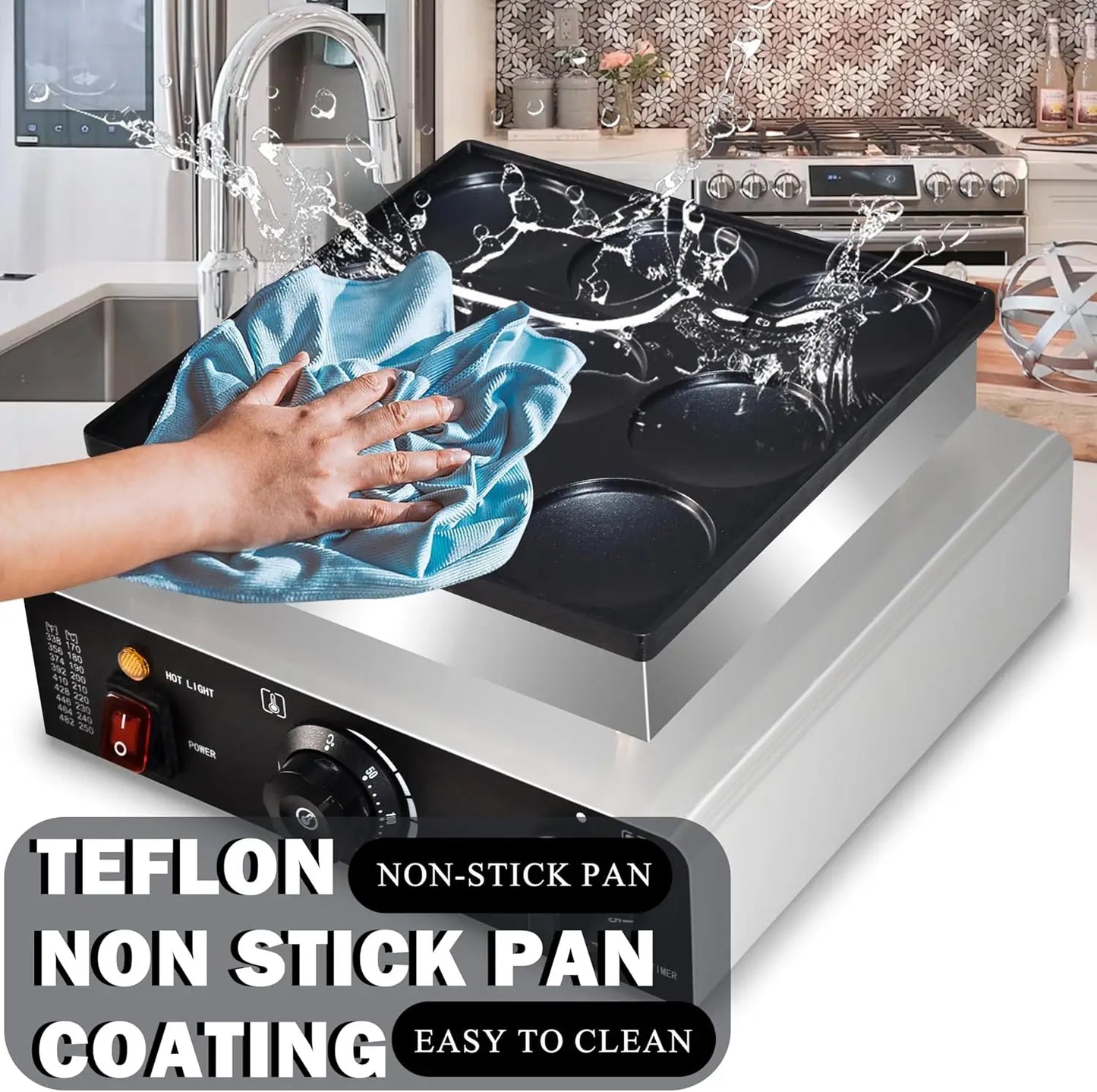 Mini Pancakes Maker Machine, Dutch Mini Pancake Griddle, 9 Holes 76mm Diameter Dorayaki Baker Machine， Electric Poffertjes Pan,