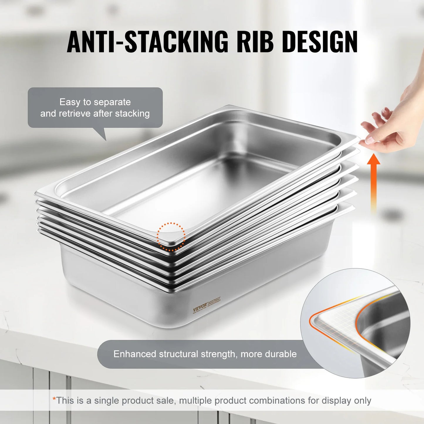 SucceBuy 4 inch Buffet Chafing Dishes Gastronorm Pans Steam Table Pans Tray Stainless Steel Food Container for Party BBQ Baking