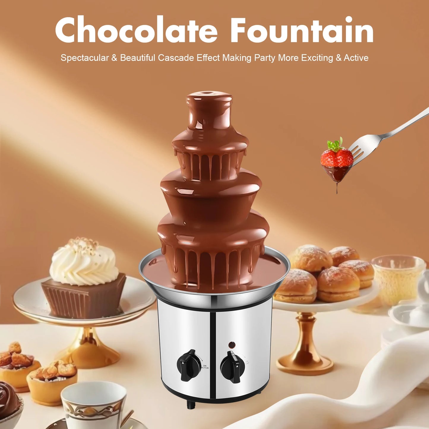 4 Tier Chocolate Fondue Fountain Stainless Steel Machine Pro