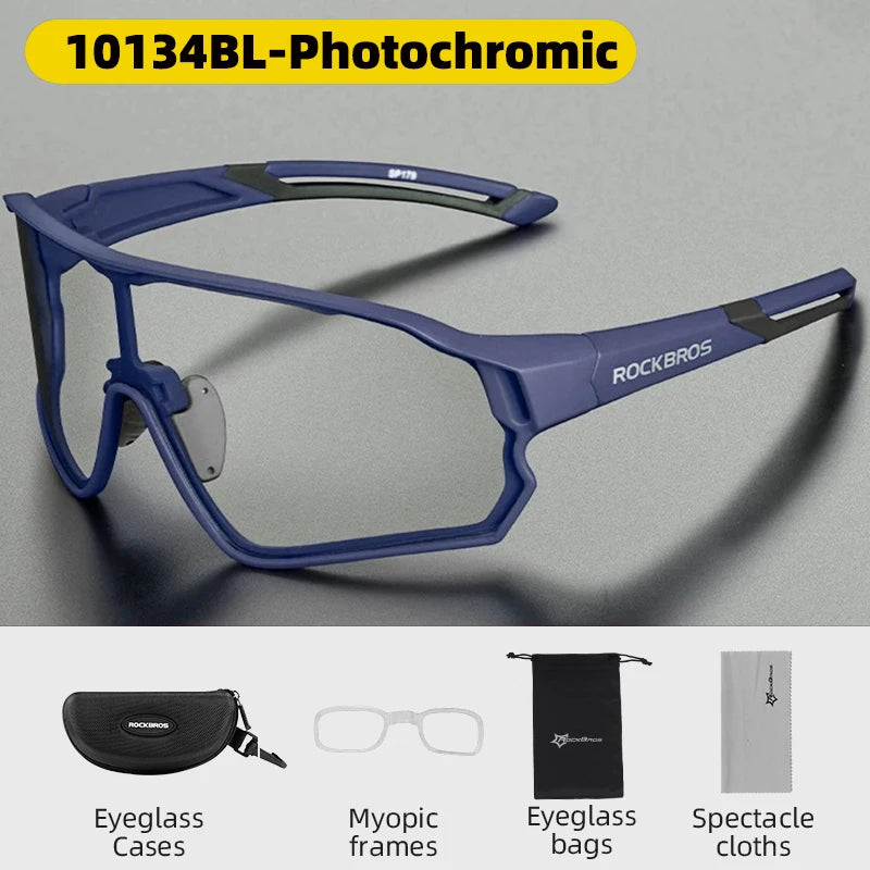ROCKBROS Photochromic Bicycle Glasses UV400 Goggle Large Frame Men Women Sports Bike Eyewear Sungless Adjustable Cycling Glasses