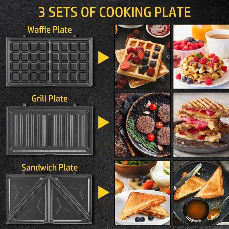 OIMG 3 In 1 Sandwich Maker Panini Press Waffle Iron
