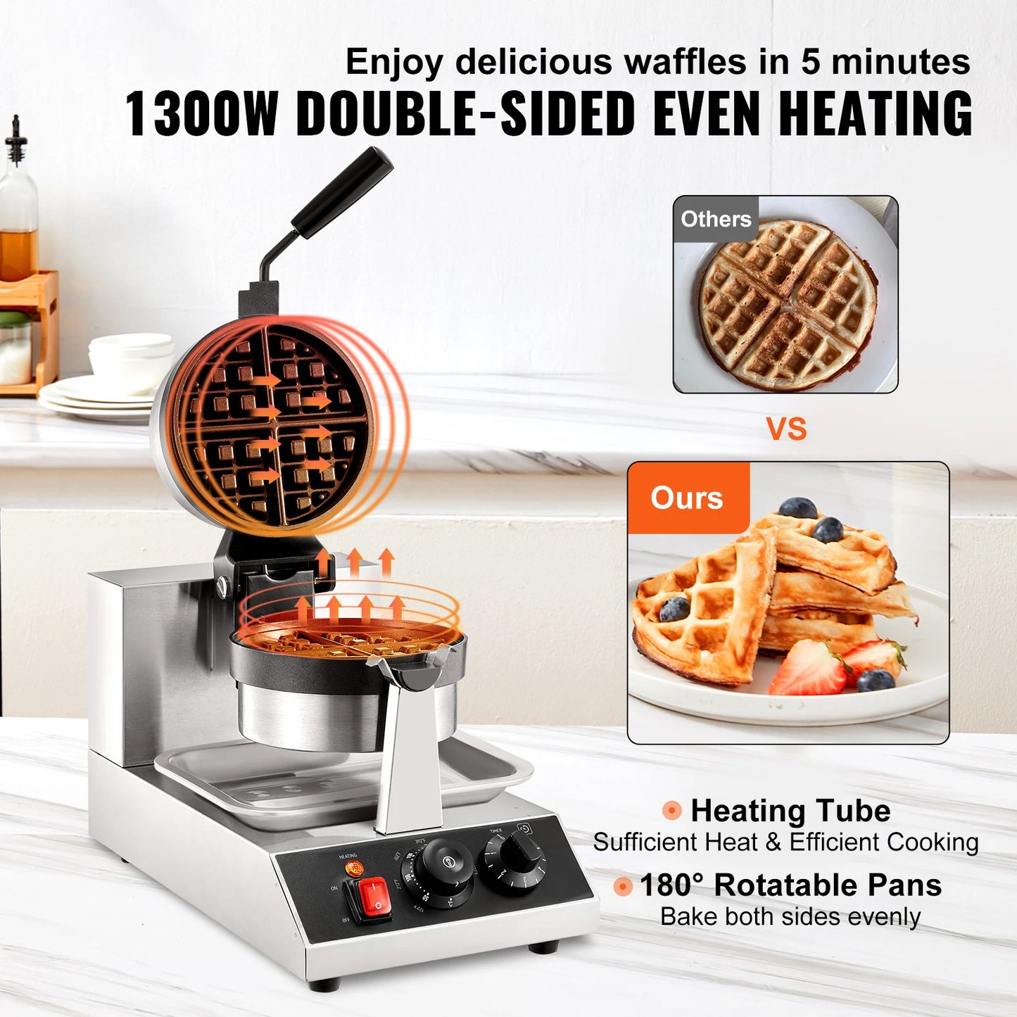 SucceBuy Electric Waffle Maker Round Nonstick Gaufrier