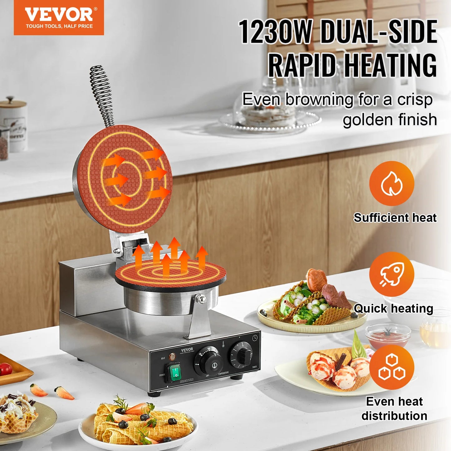 VEVOR Electric Ice Cream Cone Maker Commercial 1230W