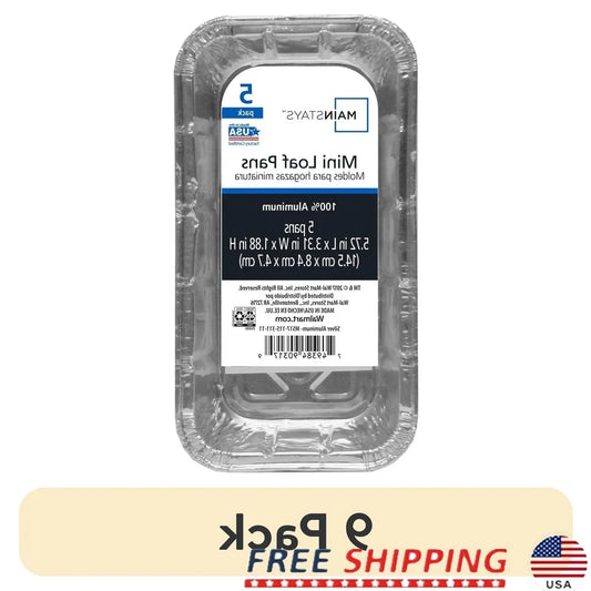 9 Pack Disposable Aluminum Mini Loaf Pans Easy Clean Baking Cakes Bread Meatloaf Eco-Friendly Kitchen Bakeware 90317