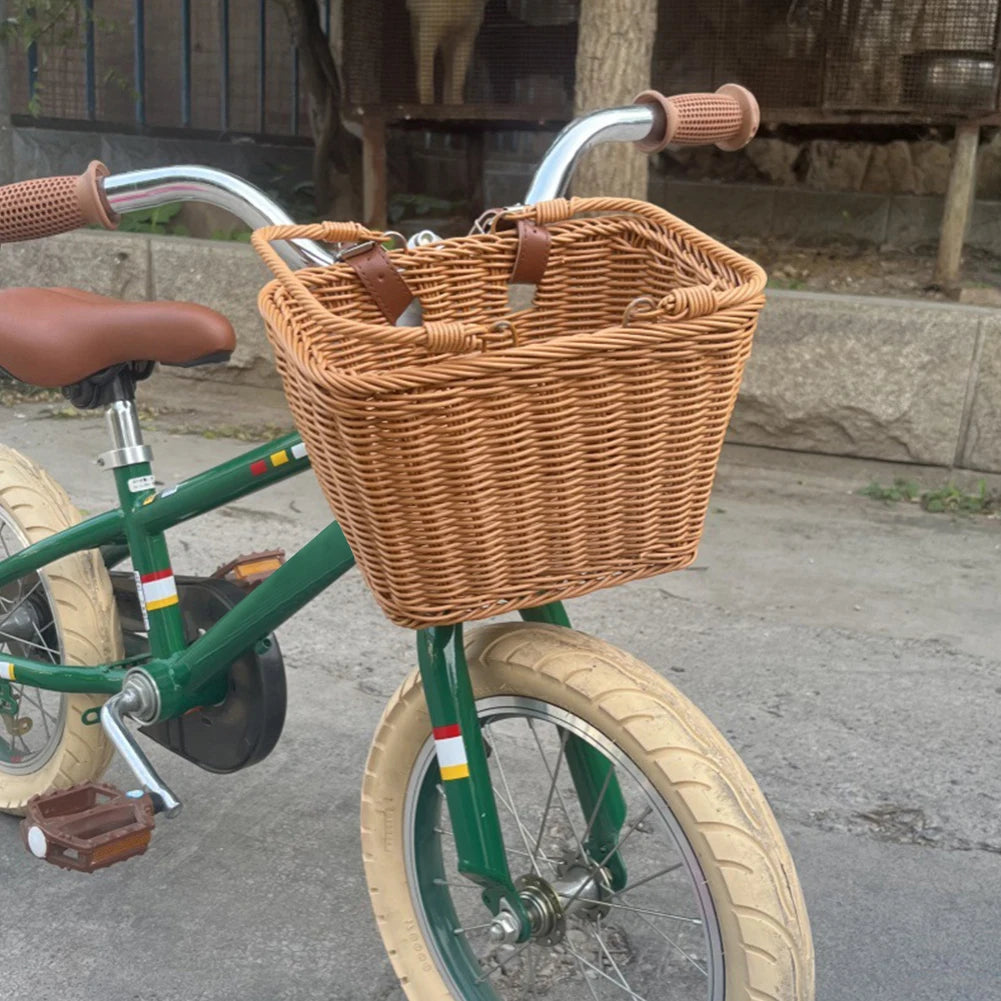 MOJOYCE Cute Square Bicycle Basket With Leather Straps