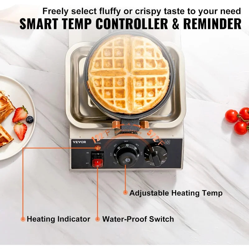 XMSJ Commercial Waffle Maker 1300W Rotatable Nonstick