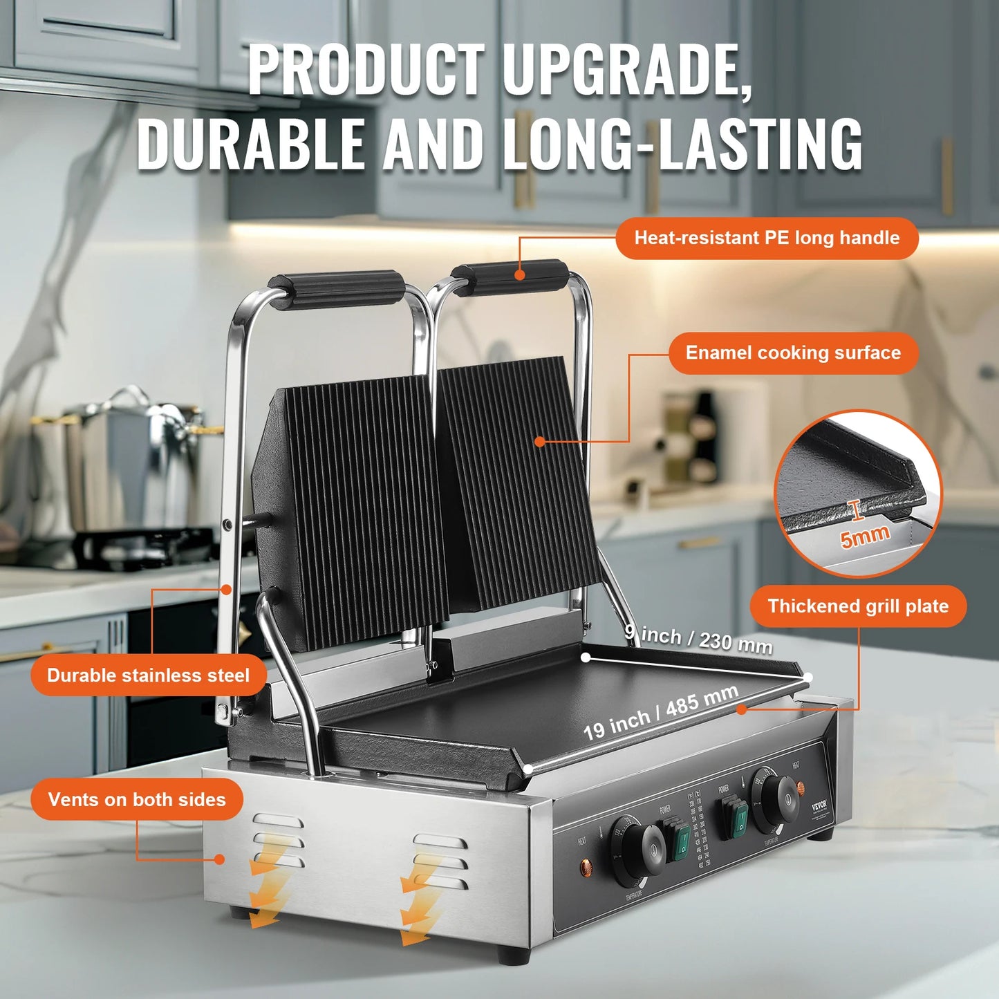 SucceBuy 3600W Commercial Panini Grill With Temp Control