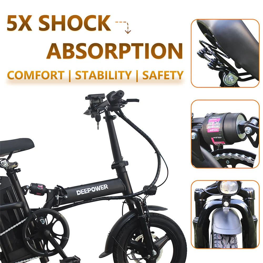 DEEPOWER Folding Electric Bike Adults 48V 15Ah 400W Foldable