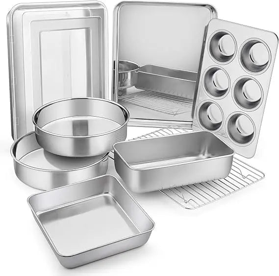 E-Far Stainless Steel Bakeware Set 9 Piece Round Square