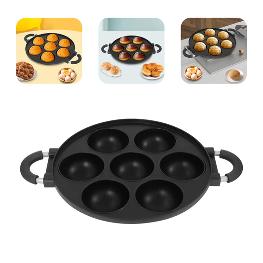 Bymaocar 7 Hole Round Takoyaki Pan Aluminum Cake Maker