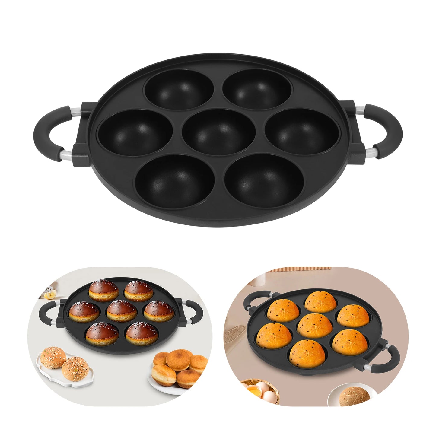 Bymaocar 7 Hole Round Takoyaki Pan Aluminum Cake Maker