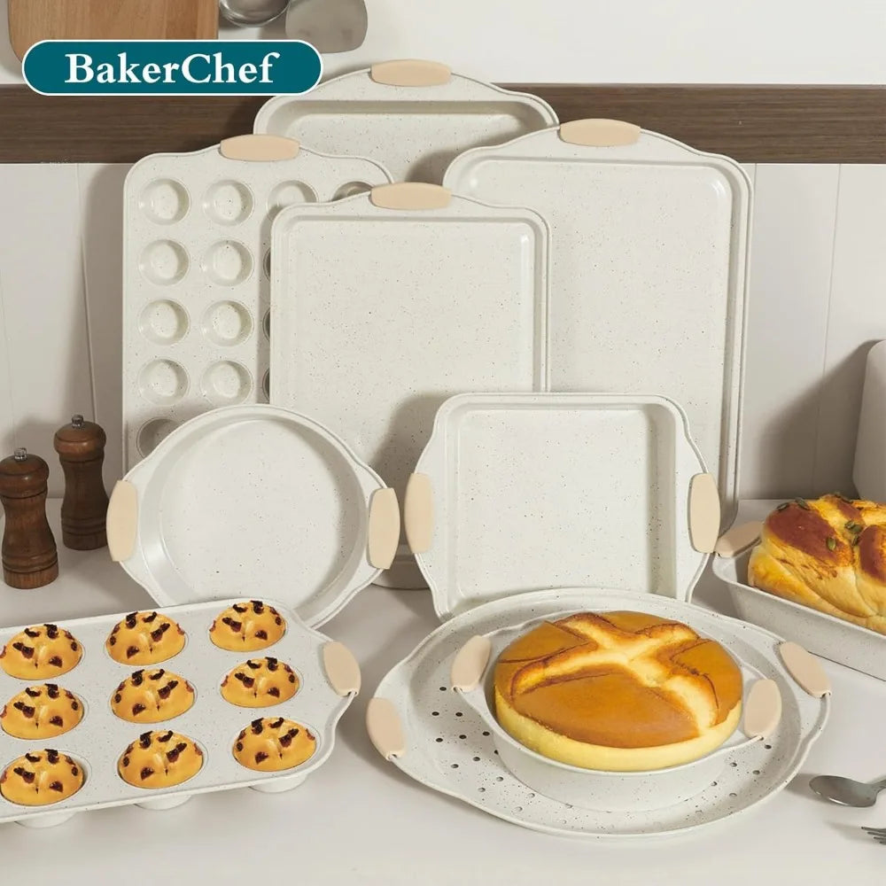 Nonstick Baking Pans Set Stackable With Silicone Handles