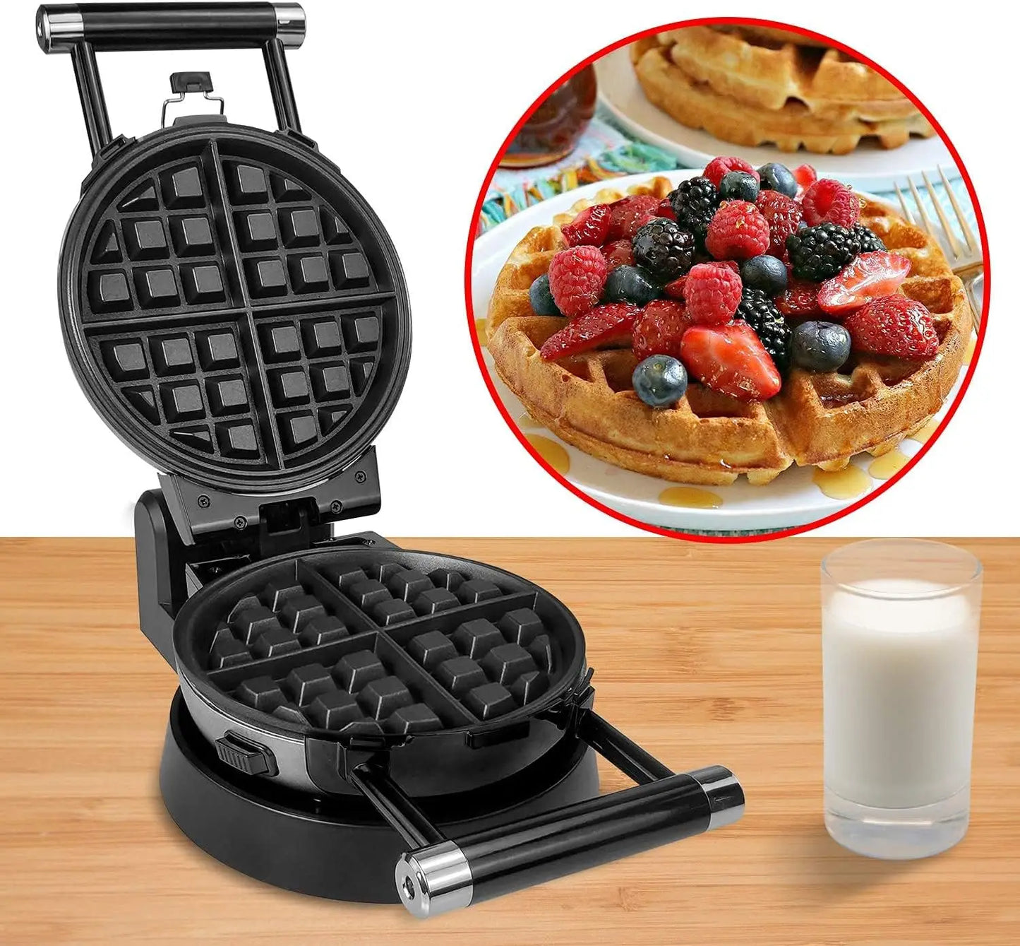 3-in-1 Waffle, Omelet, Egg Waffle Maker, 3 Removable Nonstick Baking Plates, Upgraded 360 Rotating Belgian Maker