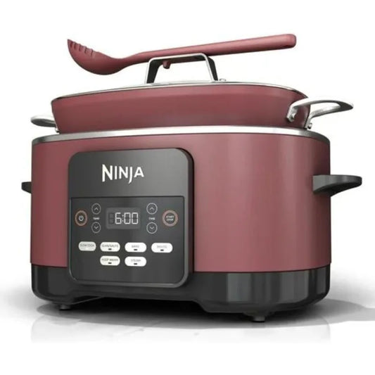 Ninja MC1000 8.5Qt Multicooker 8 in 1 Slow Cooker, Dutch Oven, Steam Bake Roast Sear Sauté Bread Maker Warmer, Nonstick (Cherry)