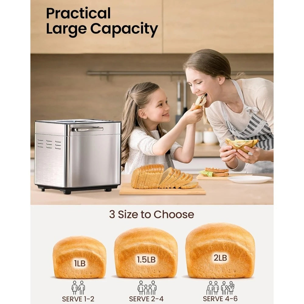 25 In 1 Silver Bread Maker With Dual Dispenser Gluten Free