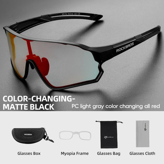 ROCKBROS Photochromic Bicycle Glasses UV400 Goggle Large Frame Men Women Sports Bike Eyewear Sungless Adjustable Cycling Glasses