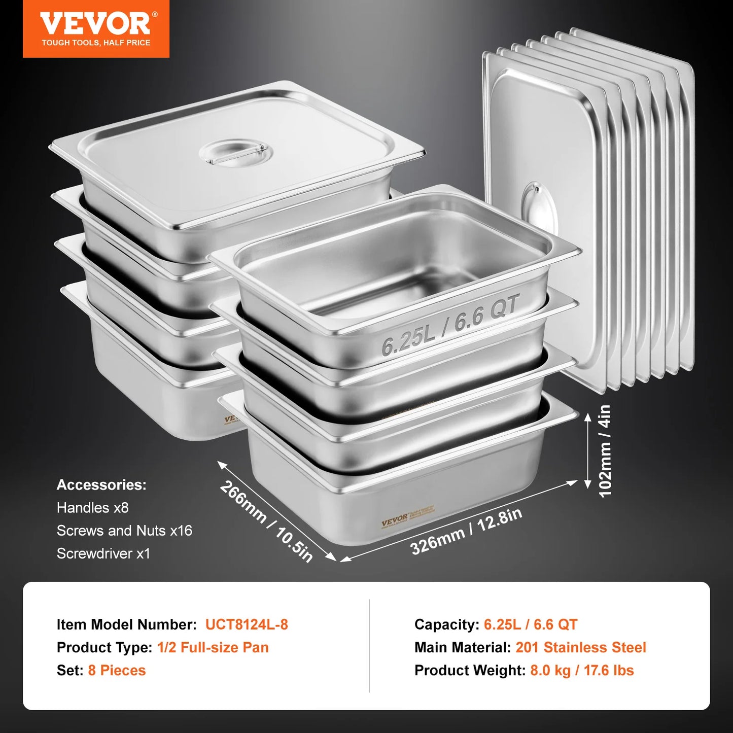 SucceBuy 4" 6" Deep Steam Table Pan 1/2 Size Hotel Pans for chafing 201 Stainless Steel Food Container for Party BBQ Baking