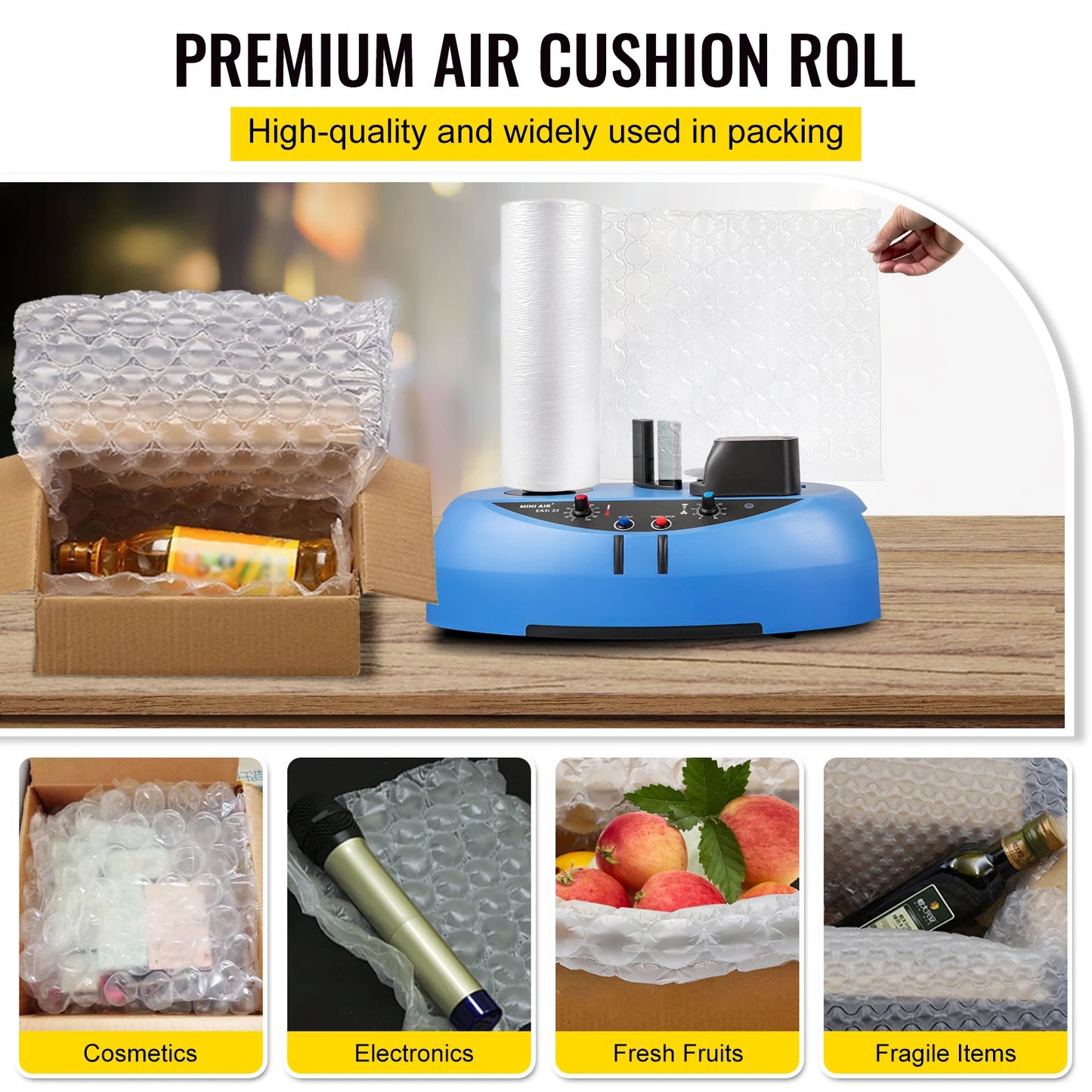 SucceBuy 984Ft Air Cushion Film Bubble Bags PE Air Cushion Wrap Film Packaging Shockproof Cushioning Rolls for Wrap Machine