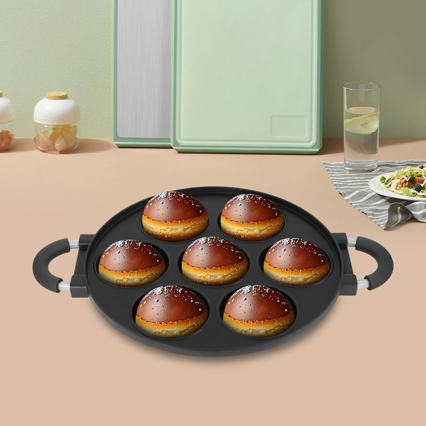 Bymaocar 7 Hole Round Takoyaki Pan Aluminum Cake Maker