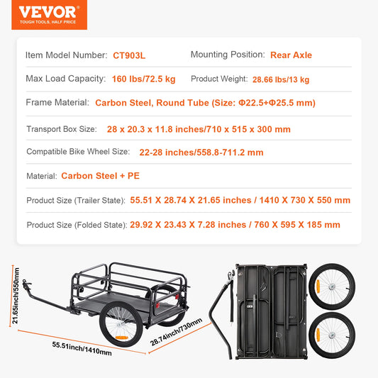 SucceBuy Bike Cargo Trailer Foldable Wagon For Bicycles
