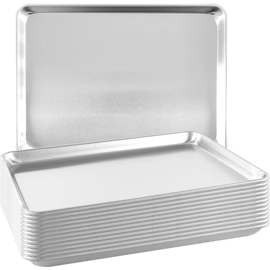 TENUP 12 Pack Aluminum Half Sheet Pan, 18 x 13 Heavy Duty Commercial Baking Tray Reinforced Rim, Warp-Resistant Rust-Free