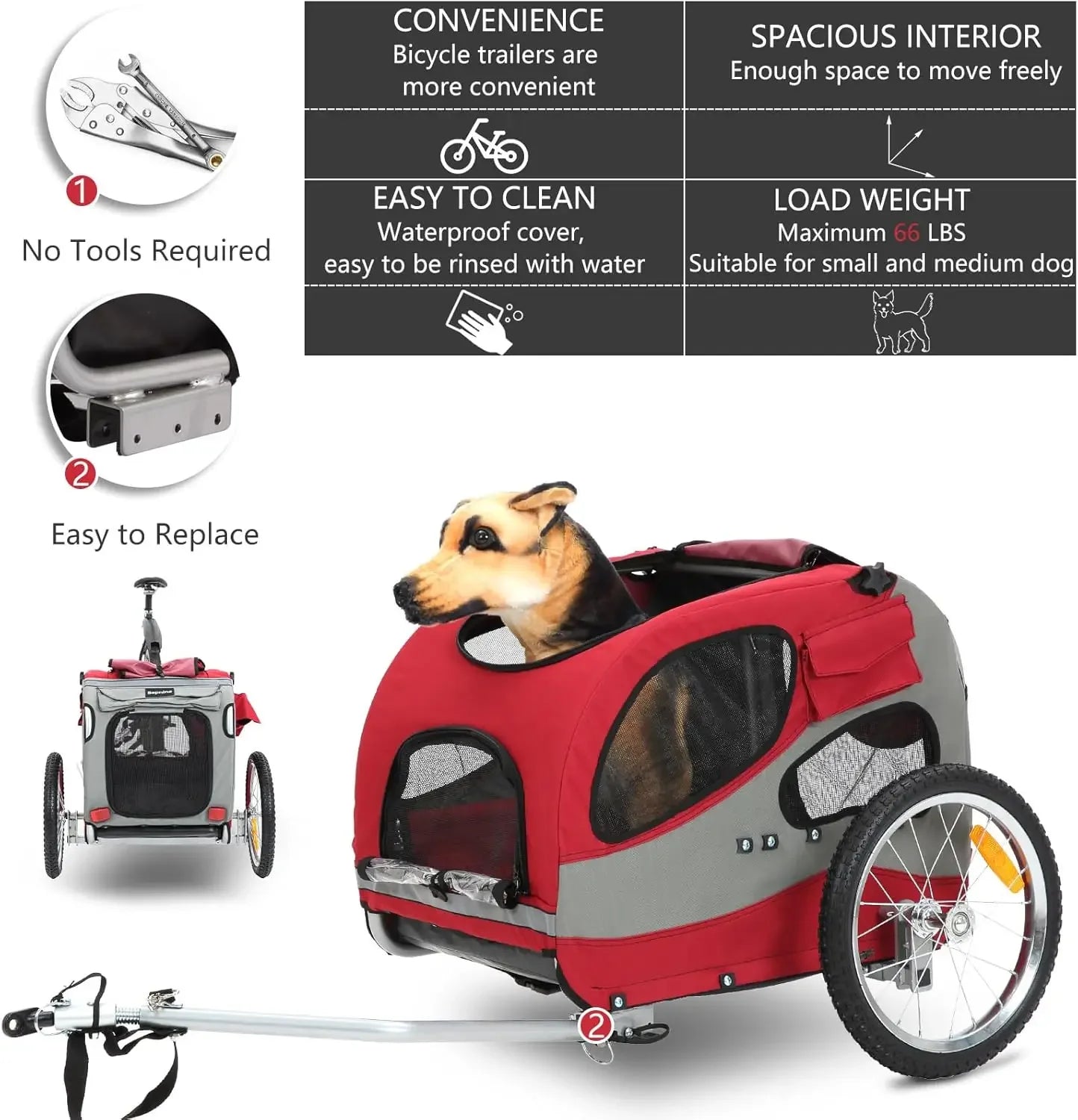 XMSJ Dog Bike Trailer Foldable Quick Release for Pets
