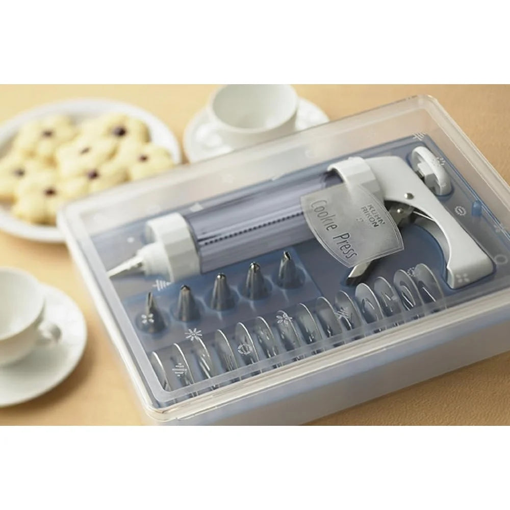 XMSJ Cookie Press Kit 14 Disks 6 Tips Dishwasher Safe
