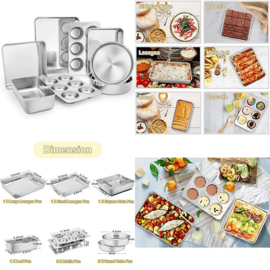 Stainless Steel EightPiece Bakeware Set Oven Pans Non Toxic