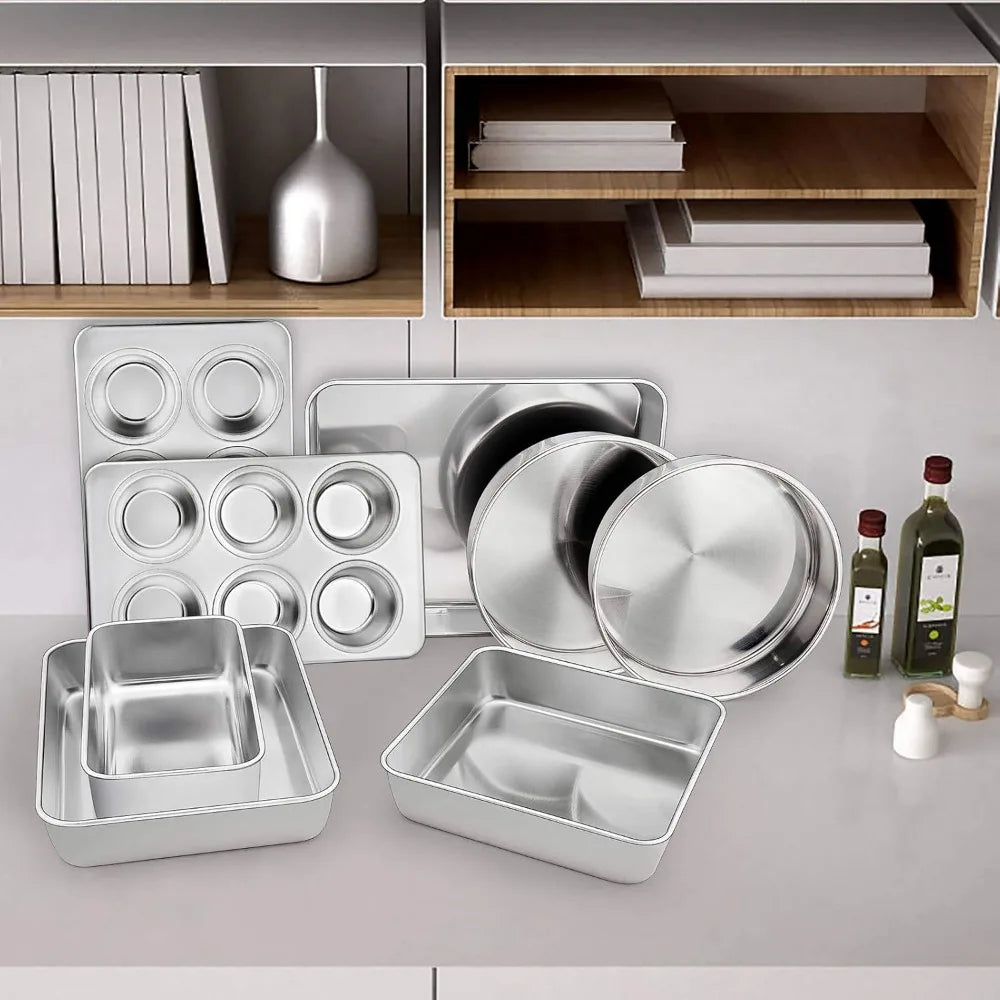 Stainless Steel EightPiece Bakeware Set Oven Pans Non Toxic