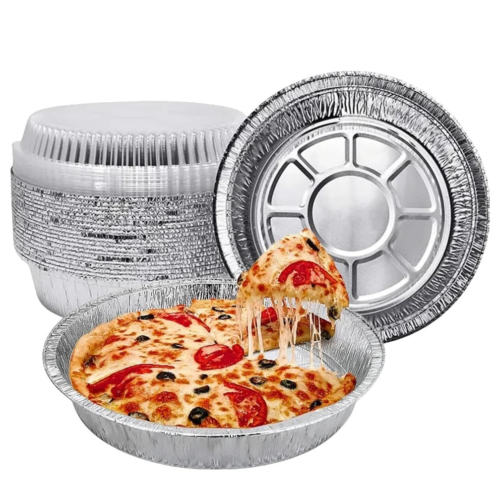 9 Inch Round Aluminum Foil Pans with Lids 50 Pack Heavy Duty Disposable Food Containers Baking Meal Prep Reheating