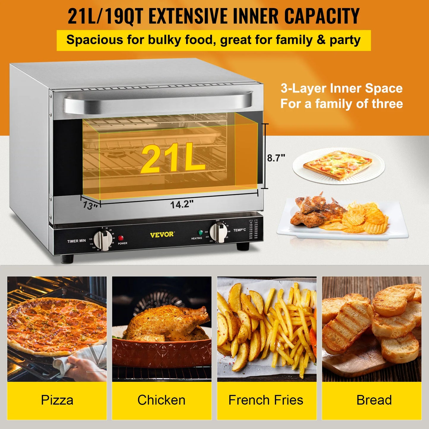 SucceBuy 21L47L66L Electric Oven Commercial Multifunction Countertop 3/4-Layer Baking Machine Home Toaster Pizza Convection Oven