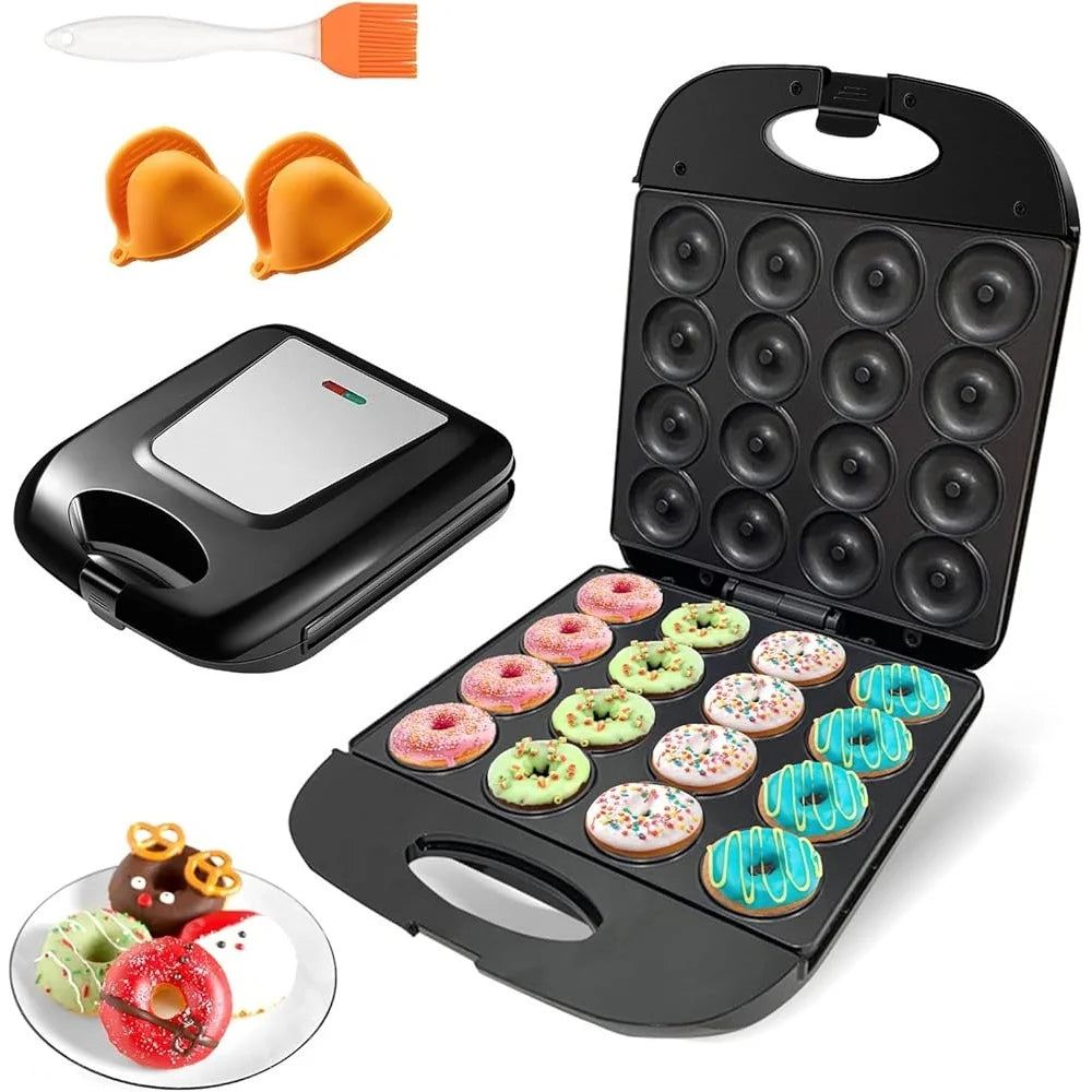 Mini Donut Maker 16-Hole Electric Doughnut Pancake Machine Non-Stick Surface Home Baking Kit Fast Healthy Treats Ideal Kids