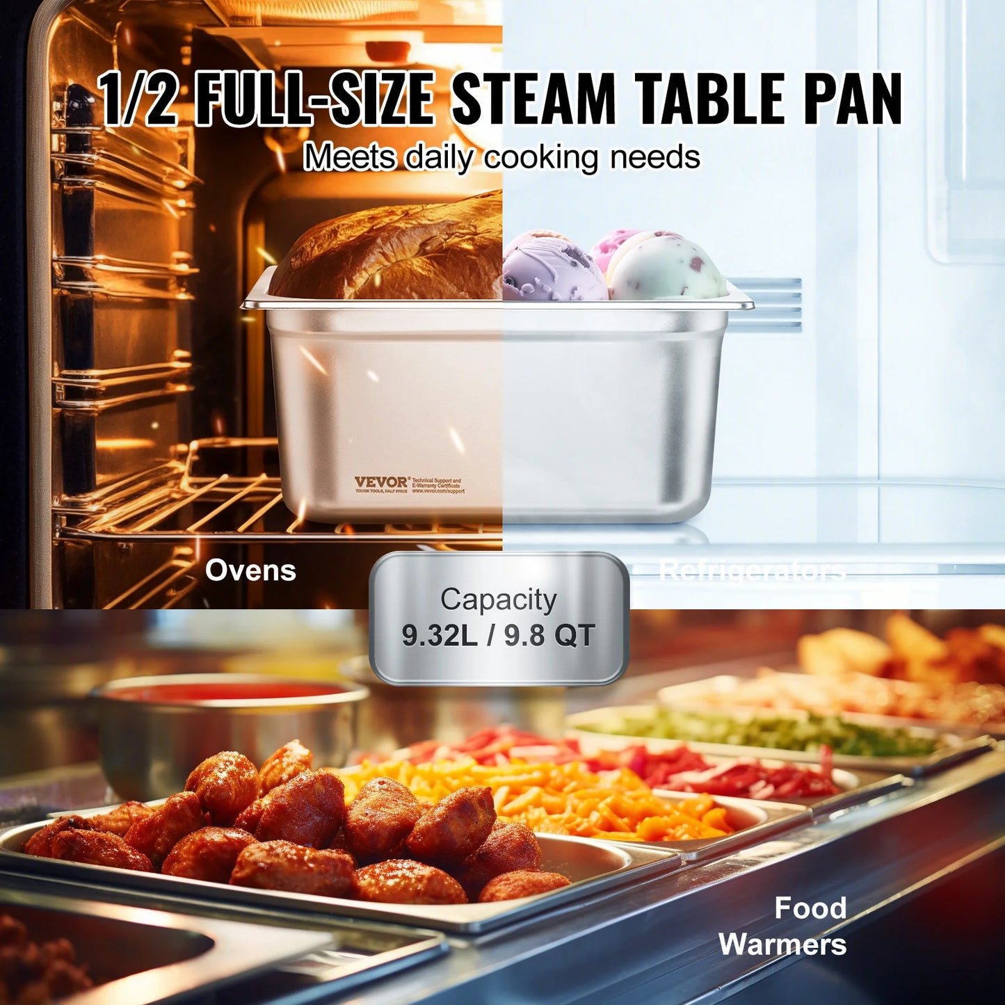 SucceBuy 4" 6" Deep Steam Table Pan 1/2 Size Hotel Pans for chafing 201 Stainless Steel Food Container for Party BBQ Baking