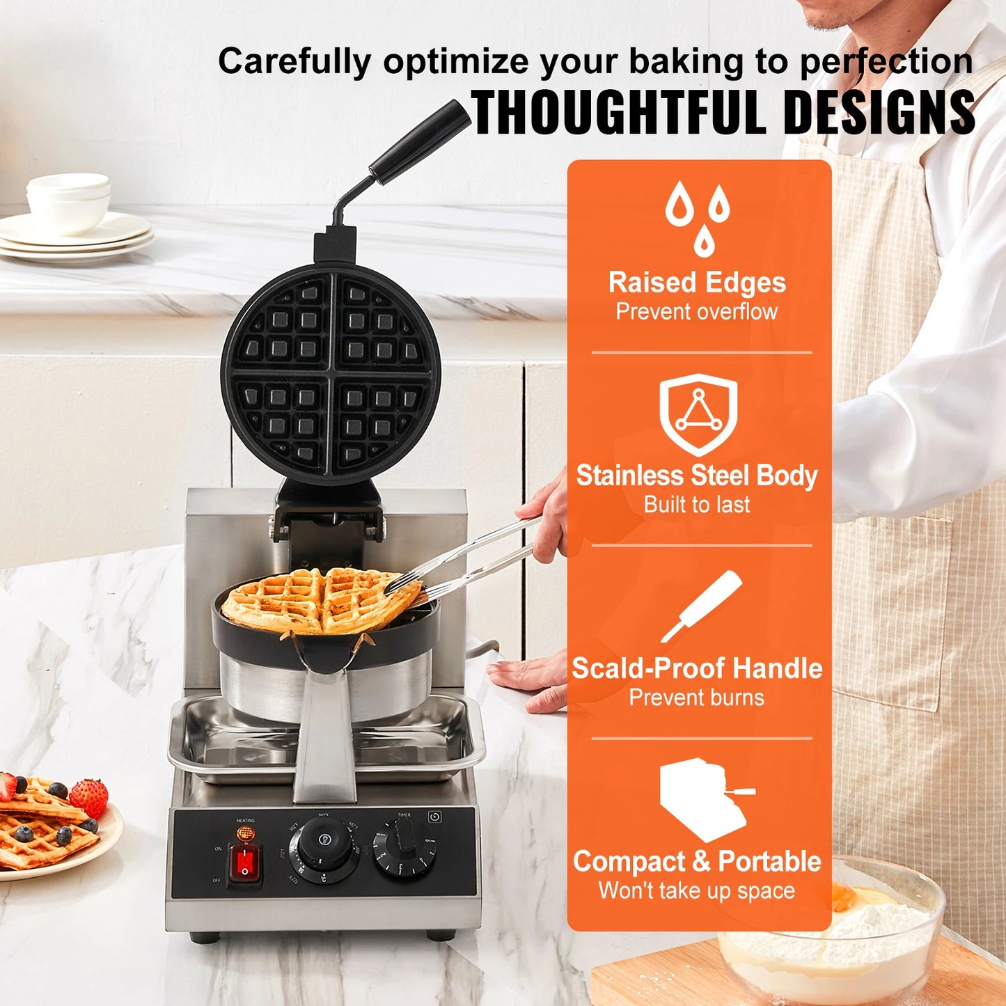 SucceBuy Electric Waffle Maker Round Nonstick Gaufrier